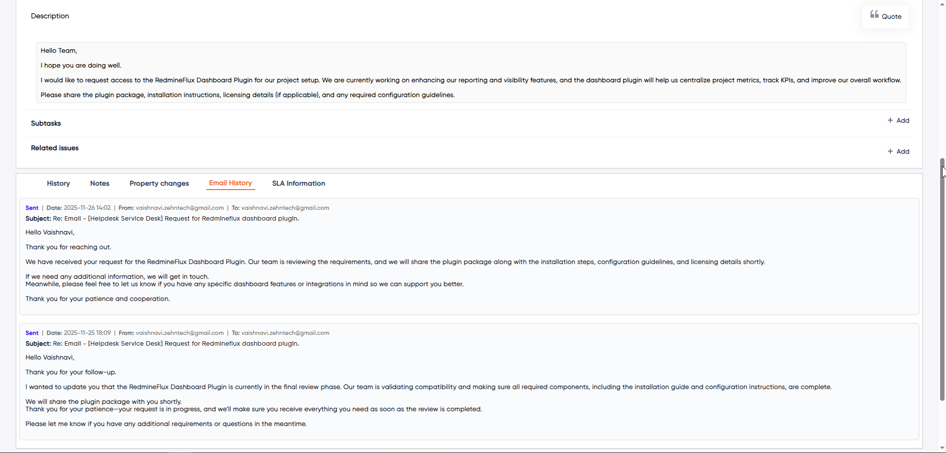redmineflux helpdesk plugin auto email threading