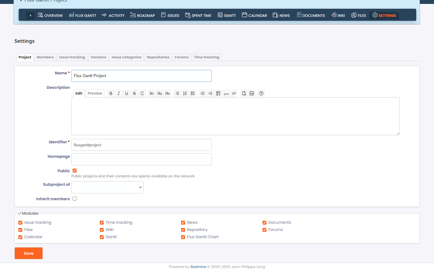 project modules flux gantt enabled