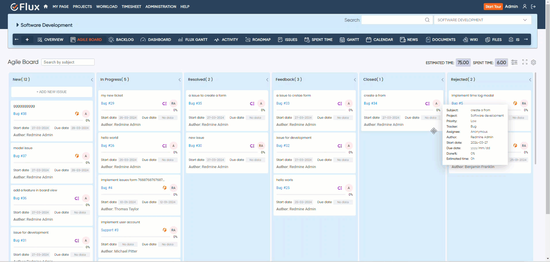 redmineflux agile board new feature