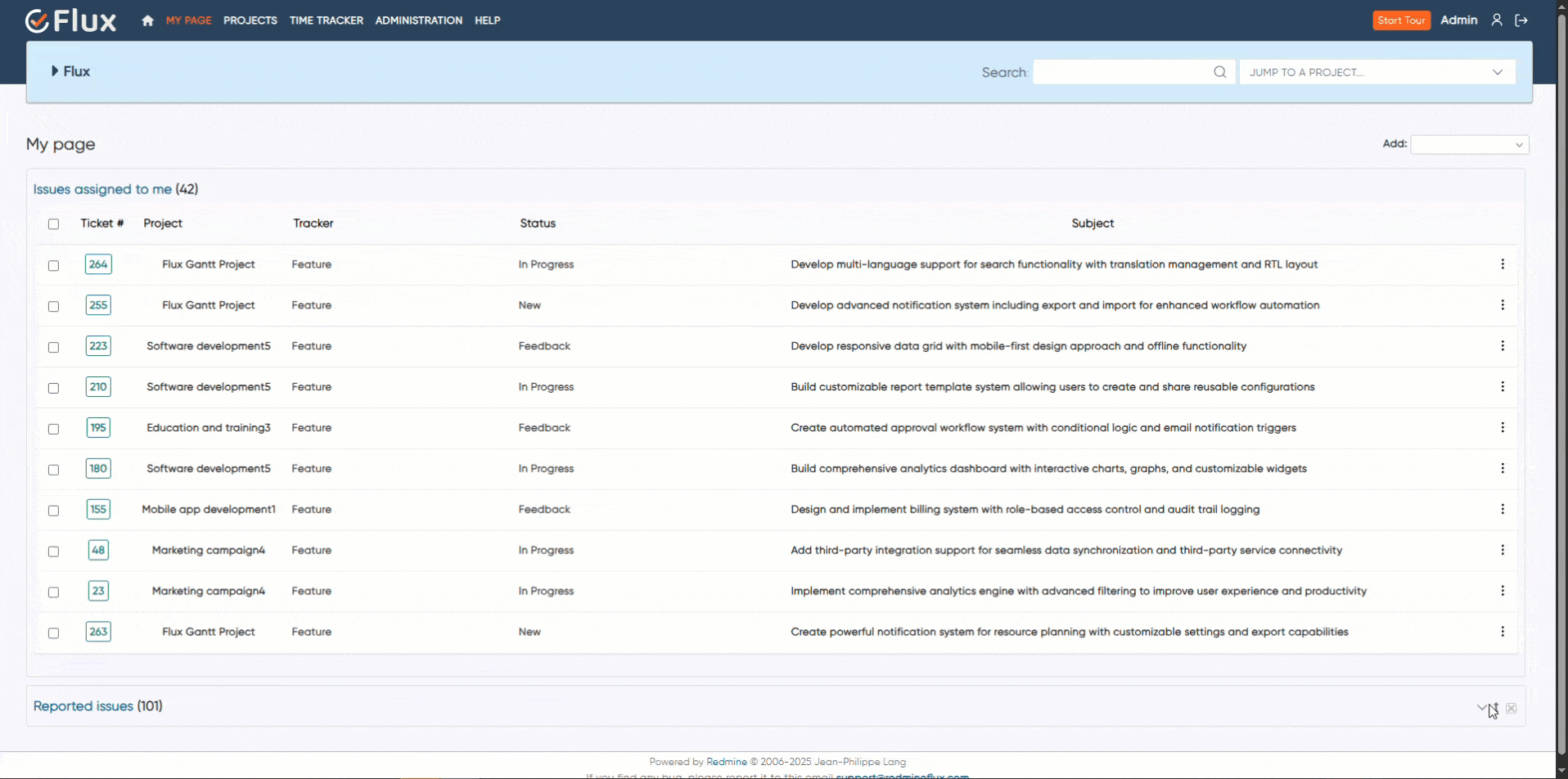 redmineflux time tracker calendar