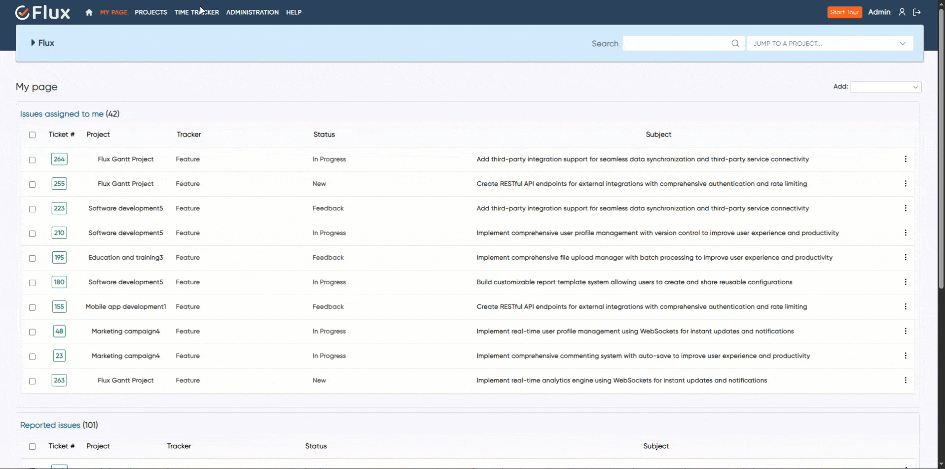redmineflux time tracker start time