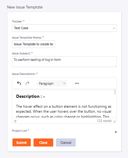 Issue Template Dashboard