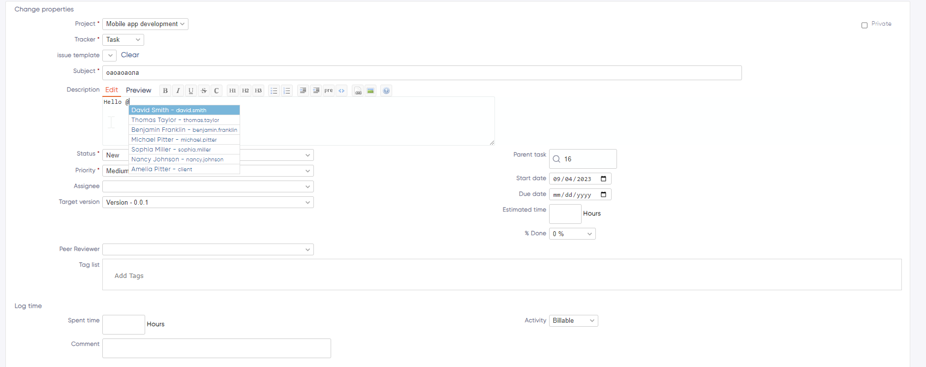 Redmine Mentions Plugin in Action