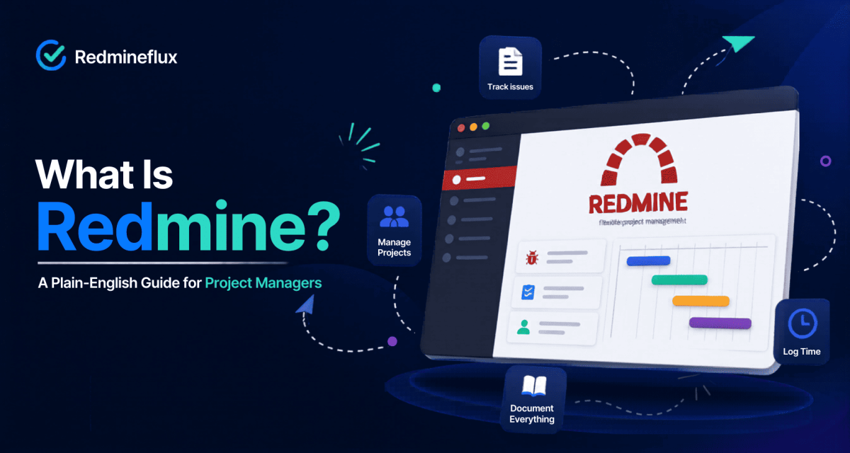 Redmine project management software showing issue tracking, task management, time logging, and workflow coordination