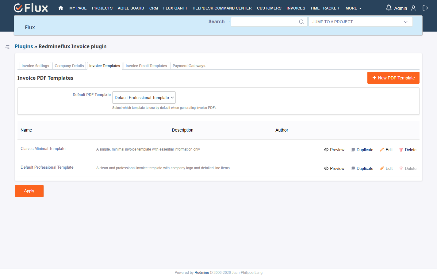 config invoice templates