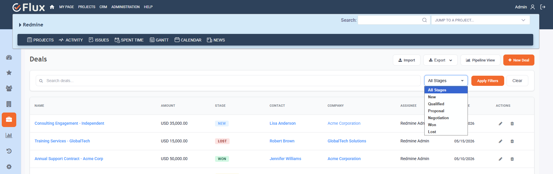 Redmine CRM Plugin Interface