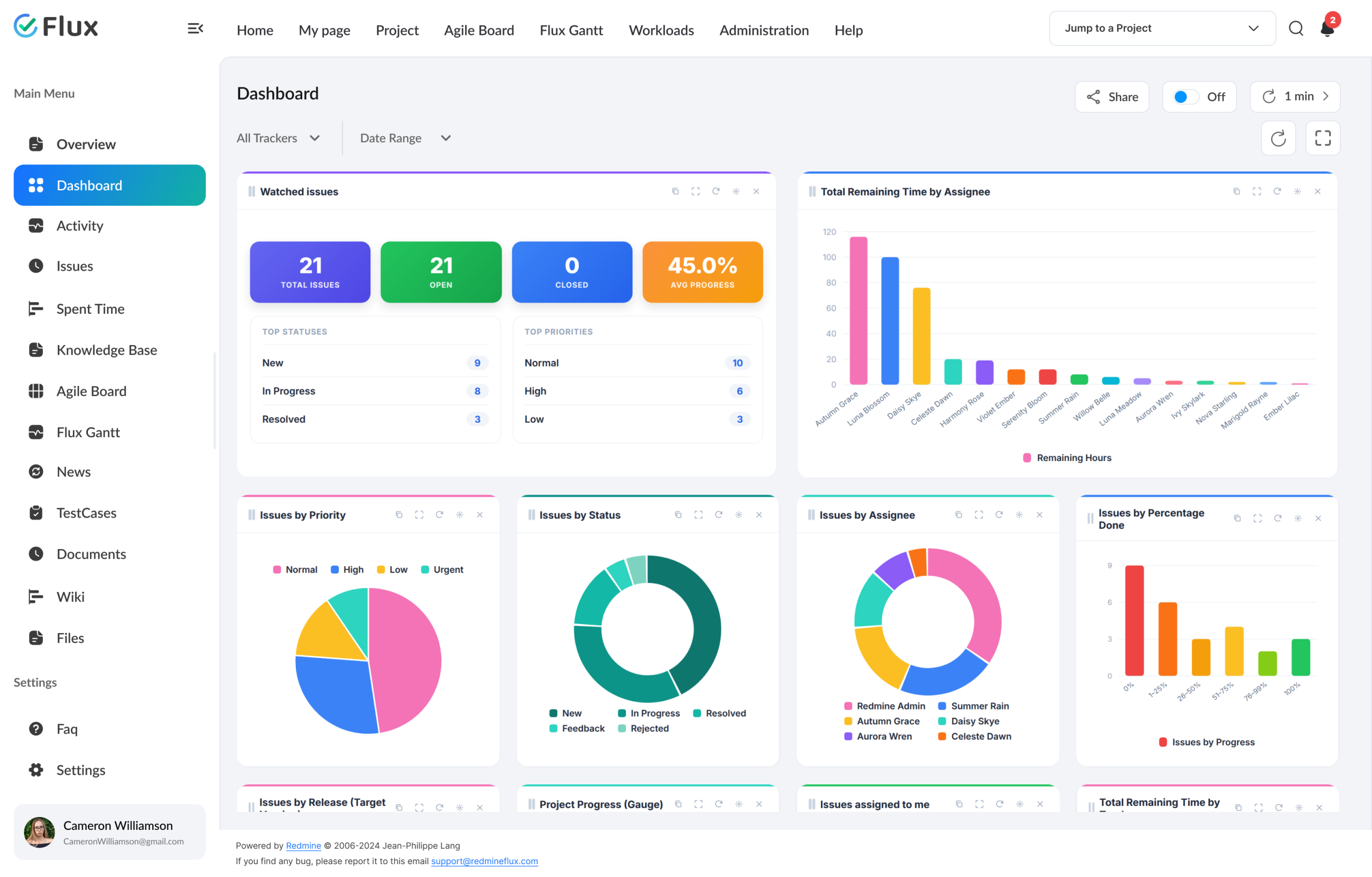 Redmineflux portfolio dashboard - Project Manager view