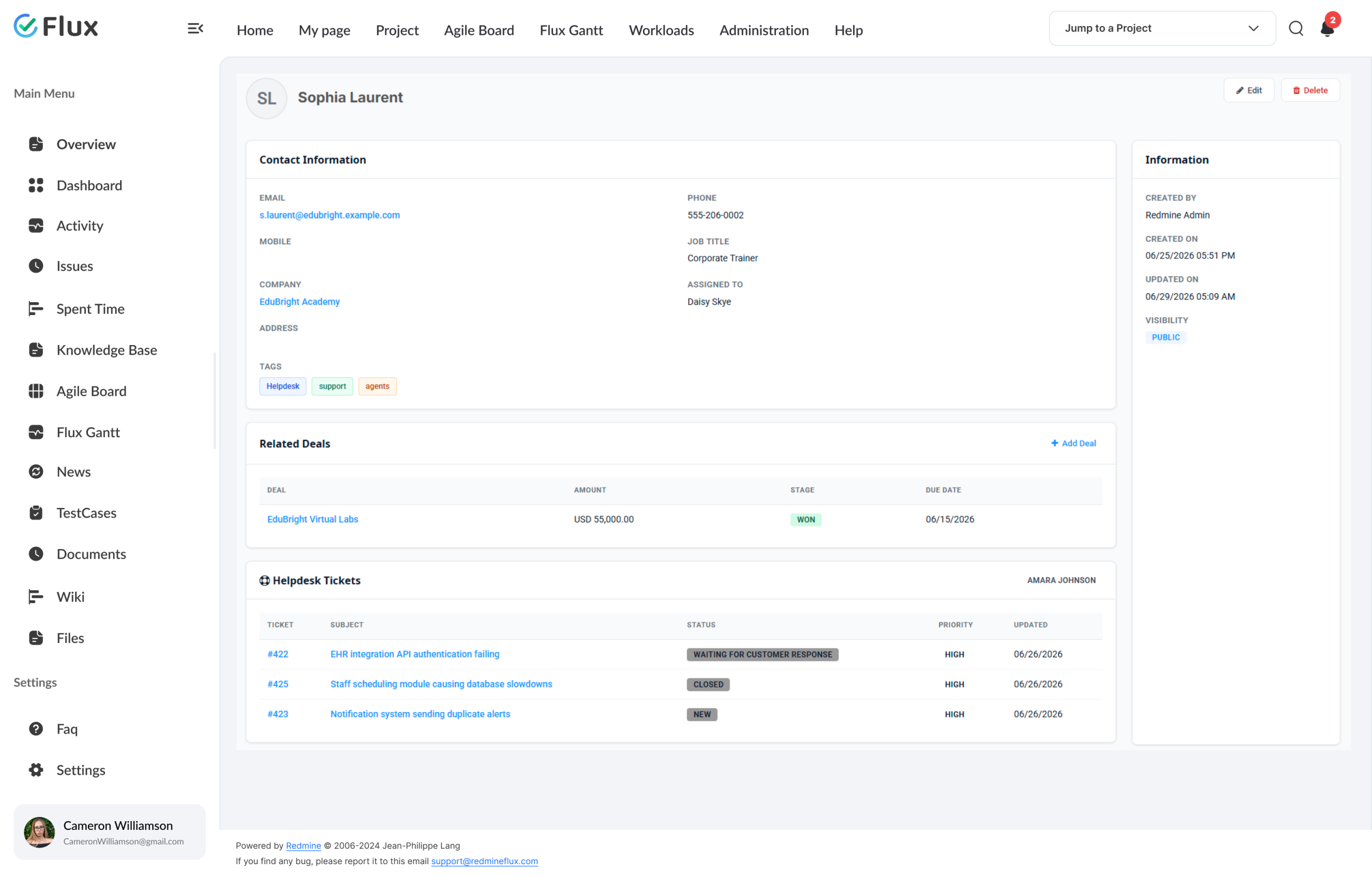 Closed deal linked to Redmine issue with context