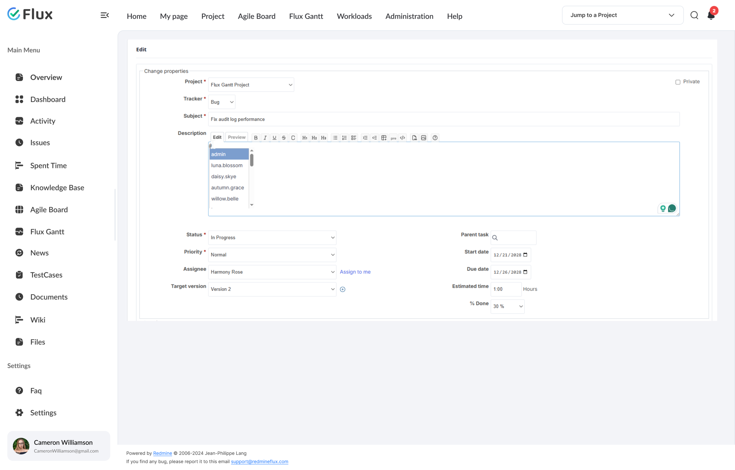 @mention autocomplete dropdown with user list in comment editor