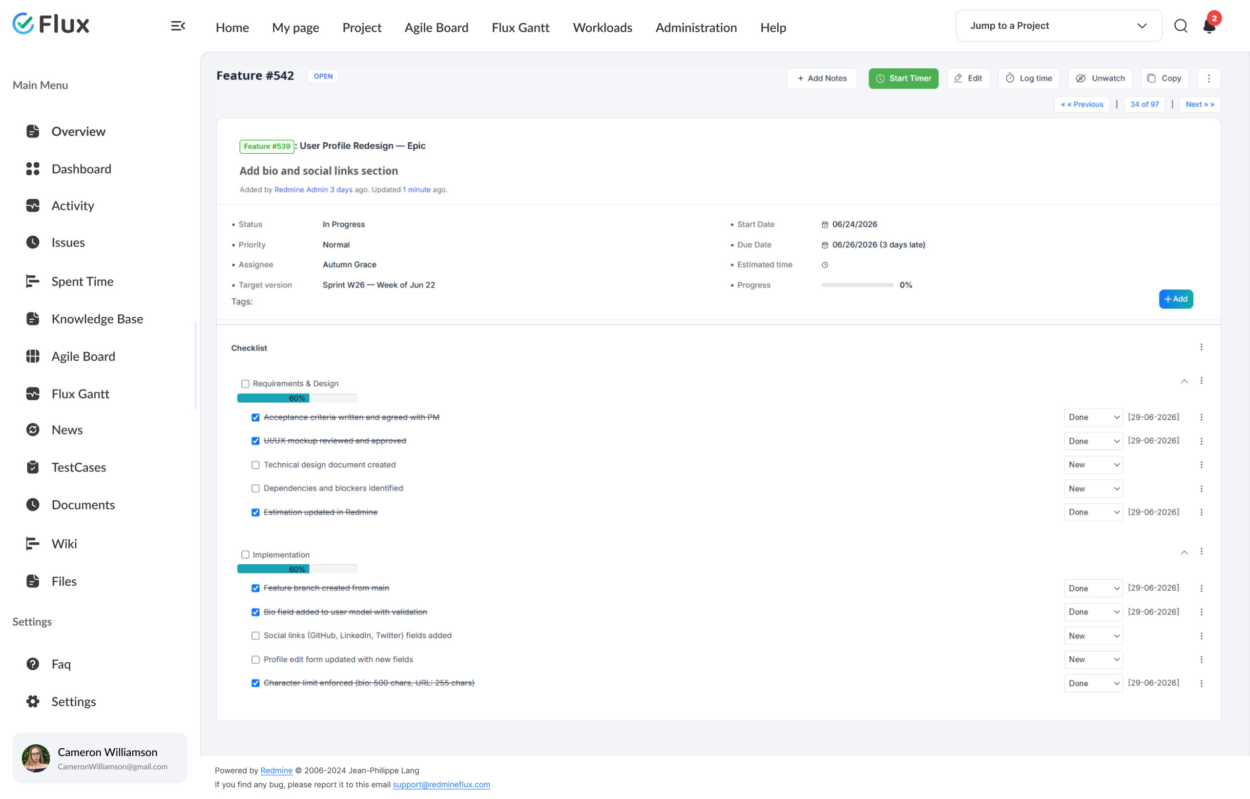 status change blocked by incomplete mandatory checklist items
