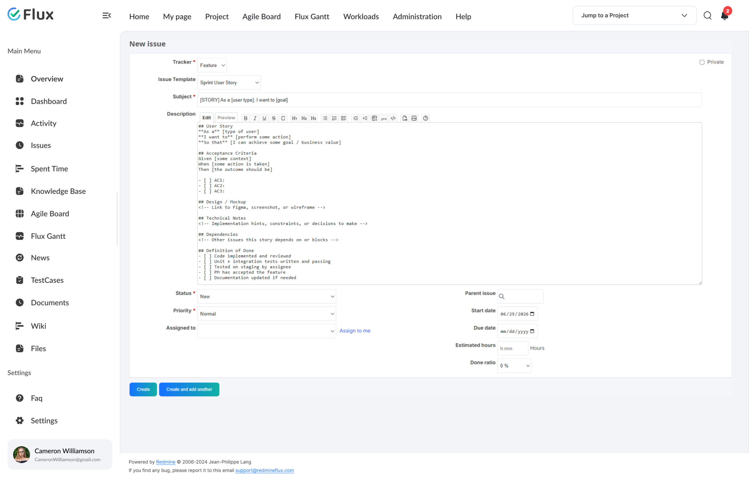 template selector showing tracker-specific templates for new team member